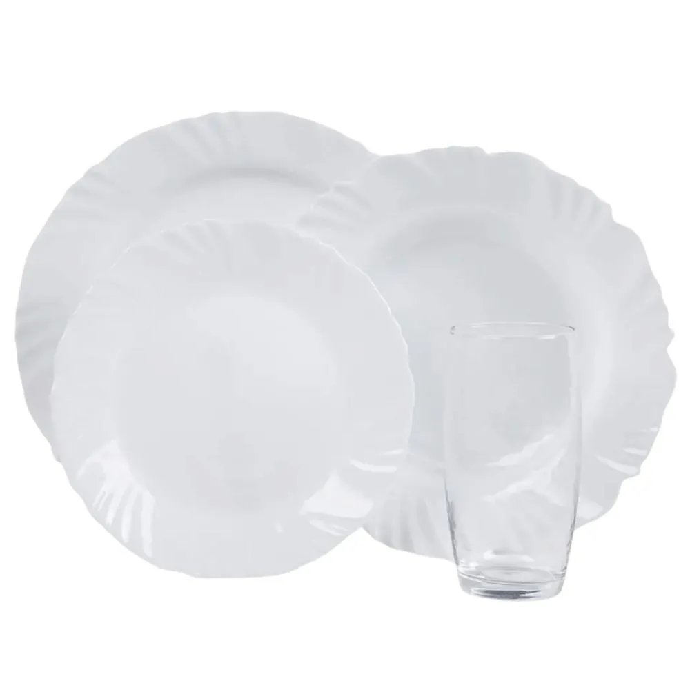 Aparelho de Jantar Opaline Pétala com Copos Nadir 16 Peças - Branco