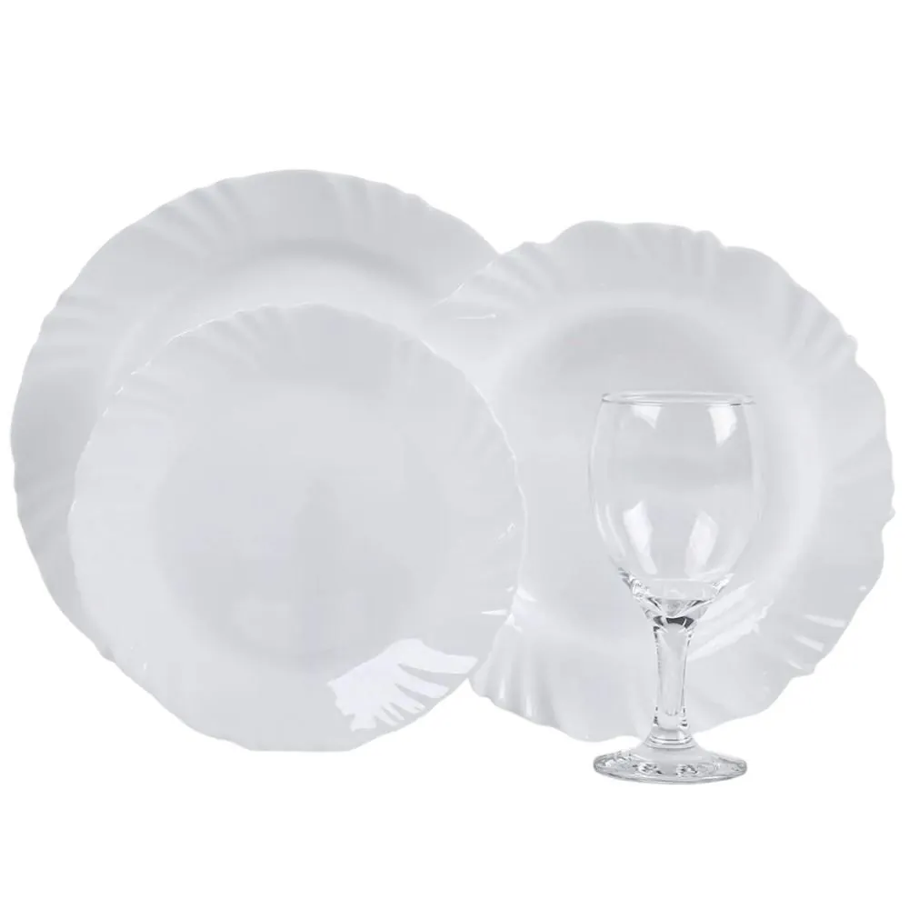 Aparelho de Jantar Opaline Pétala com Taças Nadir 16 Peças - Branco