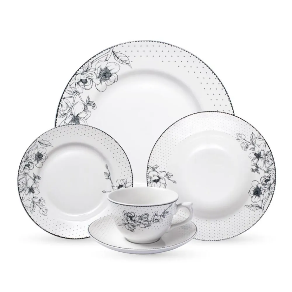 Aparelho de Jantar Porcelana Jasmine 20 Pçs - Estampado