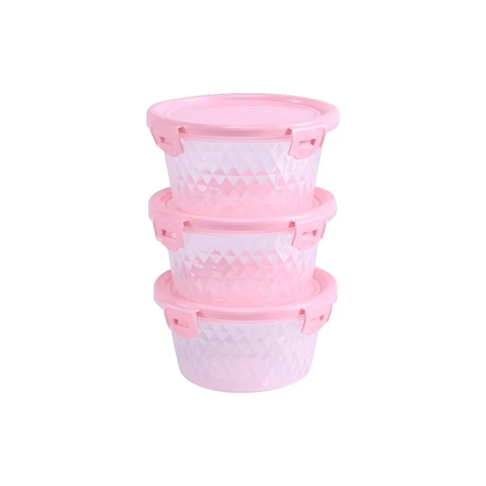 Jogo de Potes Cristal Rosa Plasvale 550 ml - 3 Peças