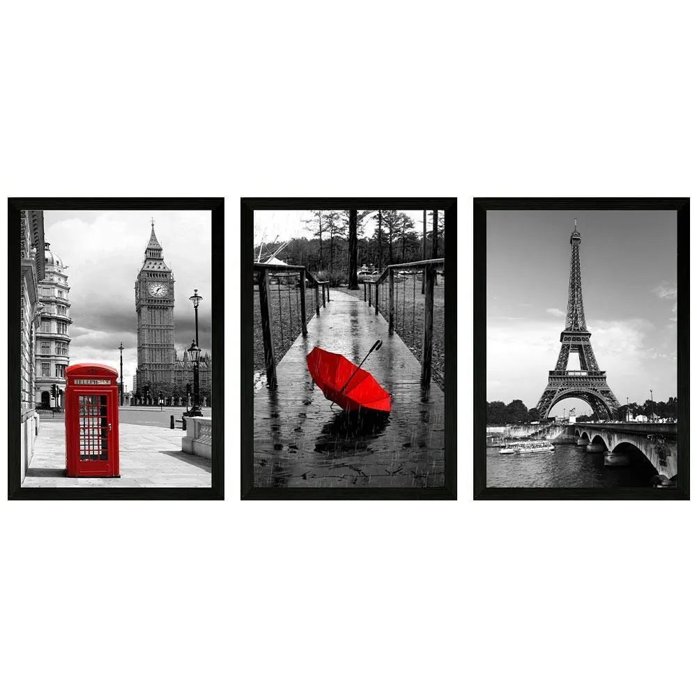 Jogo de Quadros Decorativos 28Cm 3 Peças Fx Quadros - Trio Paris