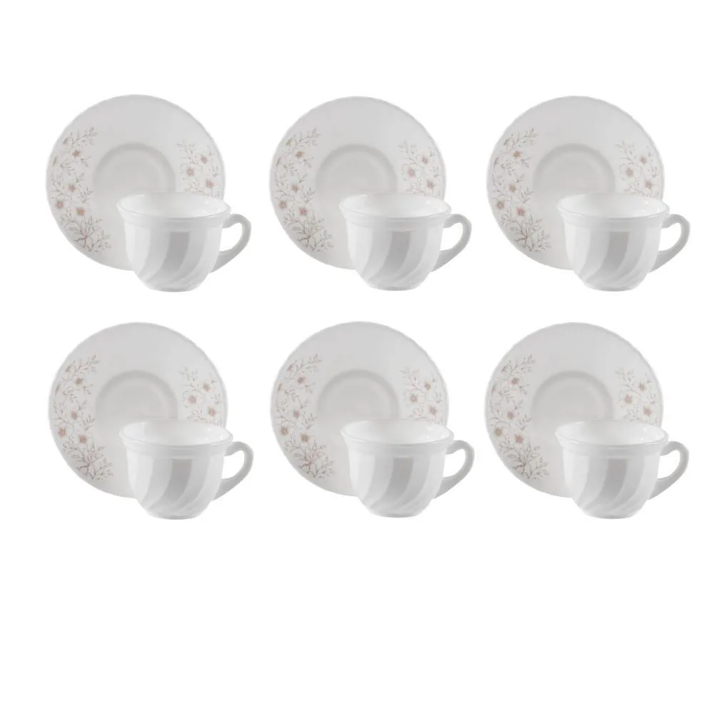 Jogo de Xícaras com Pires Opaline Safira 190Ml 12 pçs - Branco