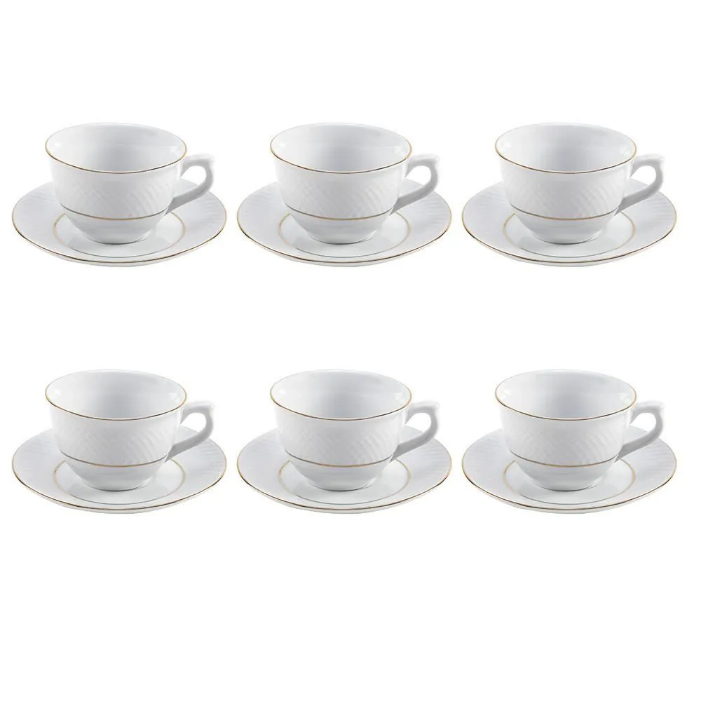 Jogo de Xícaras com Pires Porcelana Royal 12 Peças - 220ml