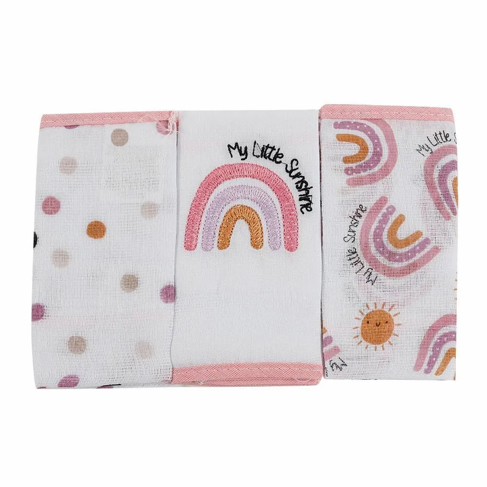 Kit 3 Panos de Boca 32 X 32 Cm 100% Algodão Baby - Arco-Íris