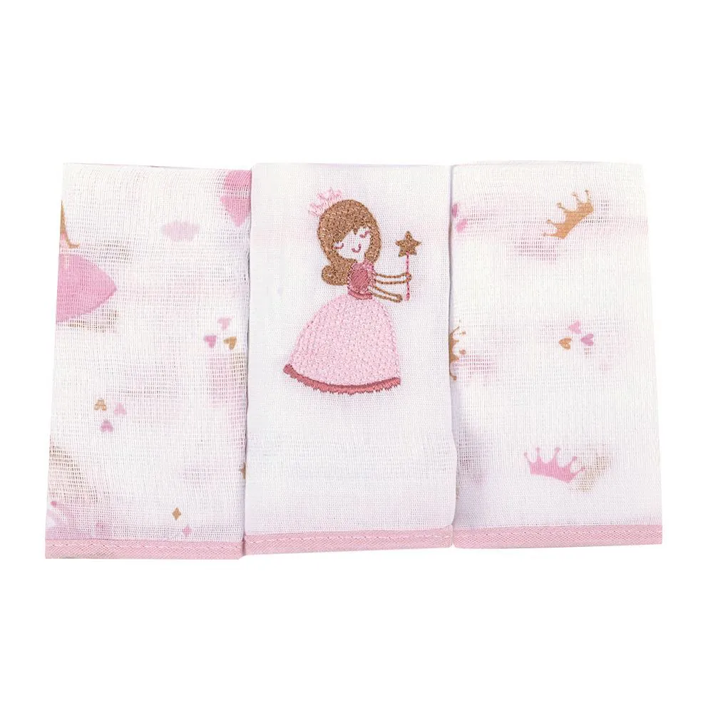 Kit 3 Panos de Boca 32 X 32 Cm 100% Algodão Baby - Princesa