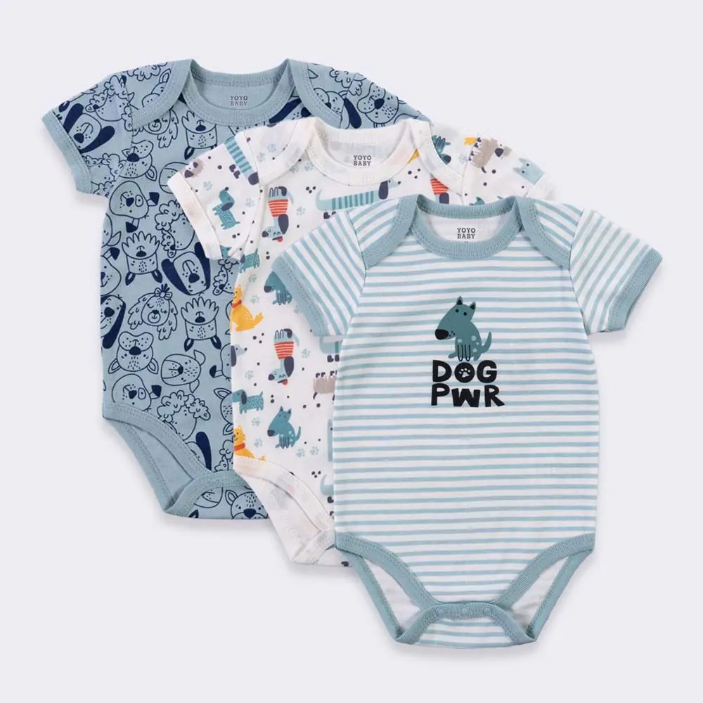 Kit Body Bebê 3 Peças Yoyo Baby Azul Cachorrinhos