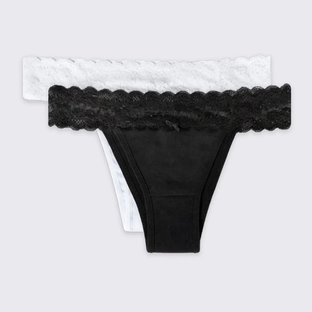 Kit Calcinha de Algodão String com 2 Unidades Holla Pto/Bco