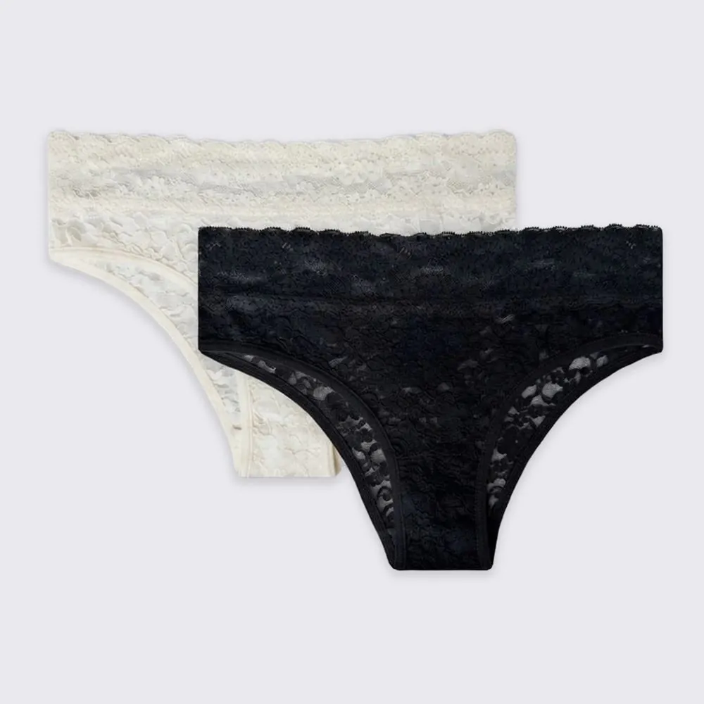 Kit Calcinha de Renda com 2 Unidades Holla Pto/Off White