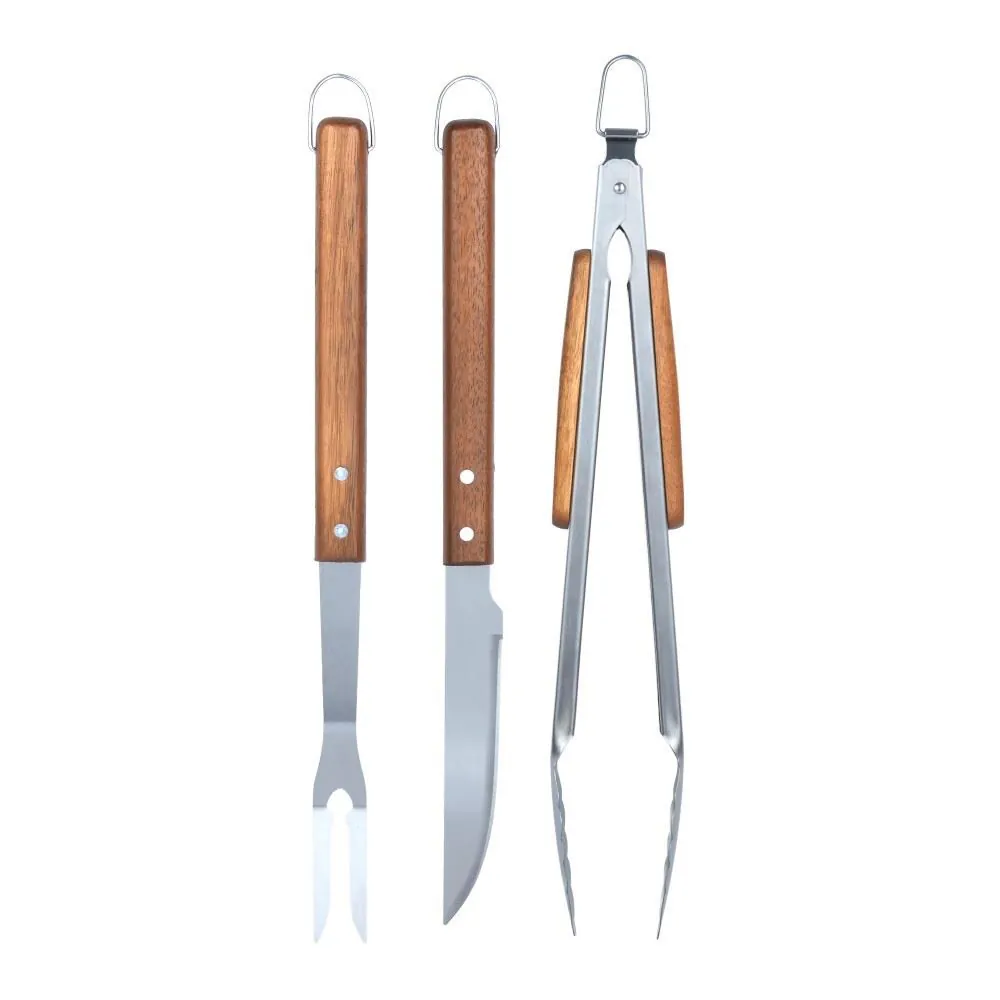 Kit Churrasco 3 Peças Cabo Madeira Acácia - Inox