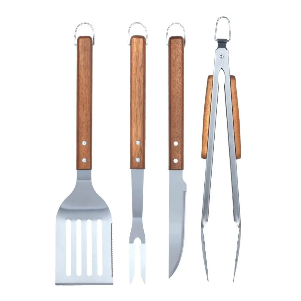 Kit Churrasco 4 Peças Cabo Madeira Acácia - Inox