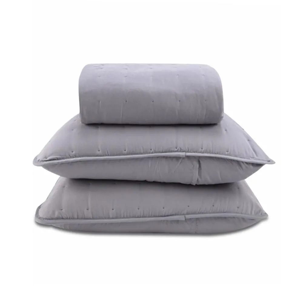 Kit Colcha Casal 100% Poliéster Elegance 3 pçs - Cinza