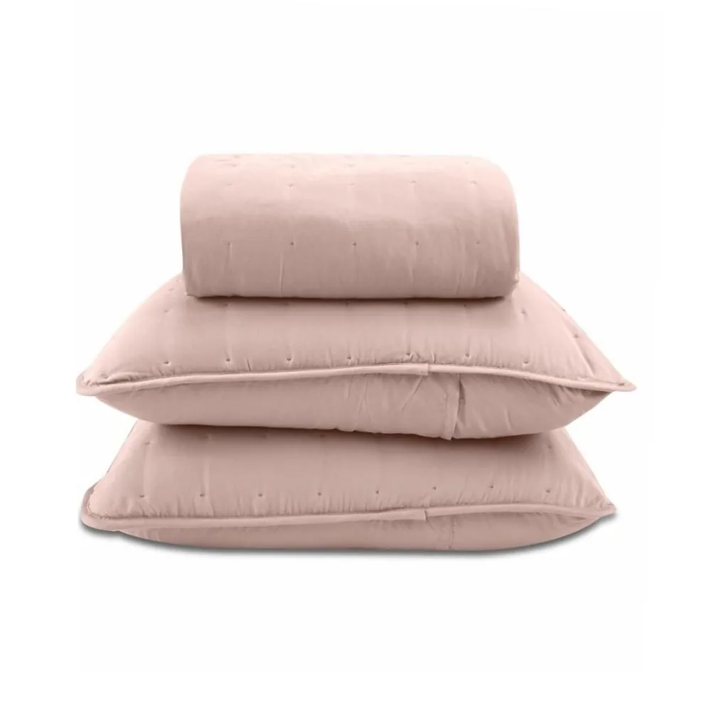Kit Colcha Casal 100% Poliéster Elegance 3 pçs - Rosa