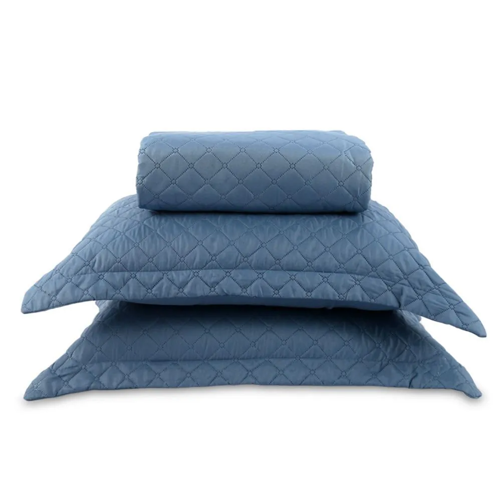 Kit Colcha Casal Lisa Versalhes/Napoli 3 Peças - Azul