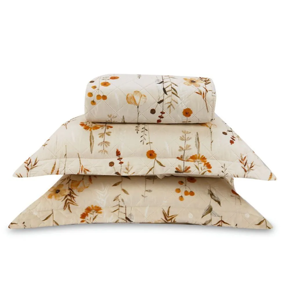 Kit Colcha Casal Estampada Versalhes/Napoli 3 Peças - Floral Bege