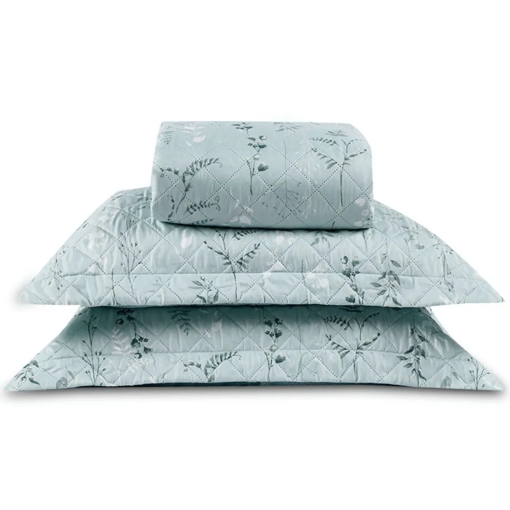 Kit Colcha Casal Estampada Versalhes/Napoli 3 Peças - Folhagens Verde