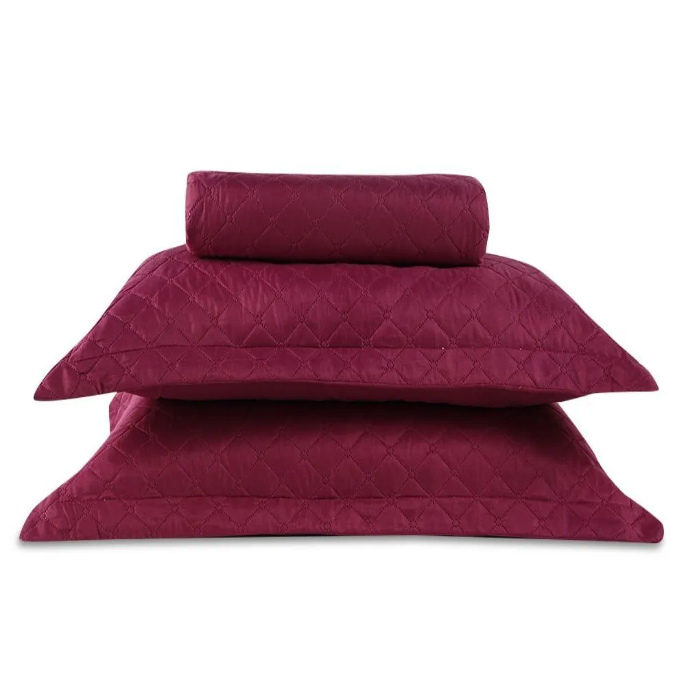 Kit Colcha Casal Lisa Versalhes 3 pçs - Rosa Malva