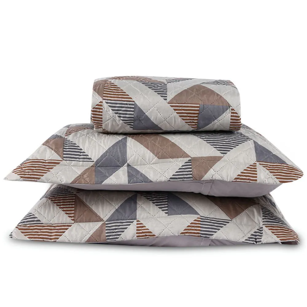 Kit Colcha Casal Versalhes/Napoli Estampada 3 Peças - Bege com Cinza