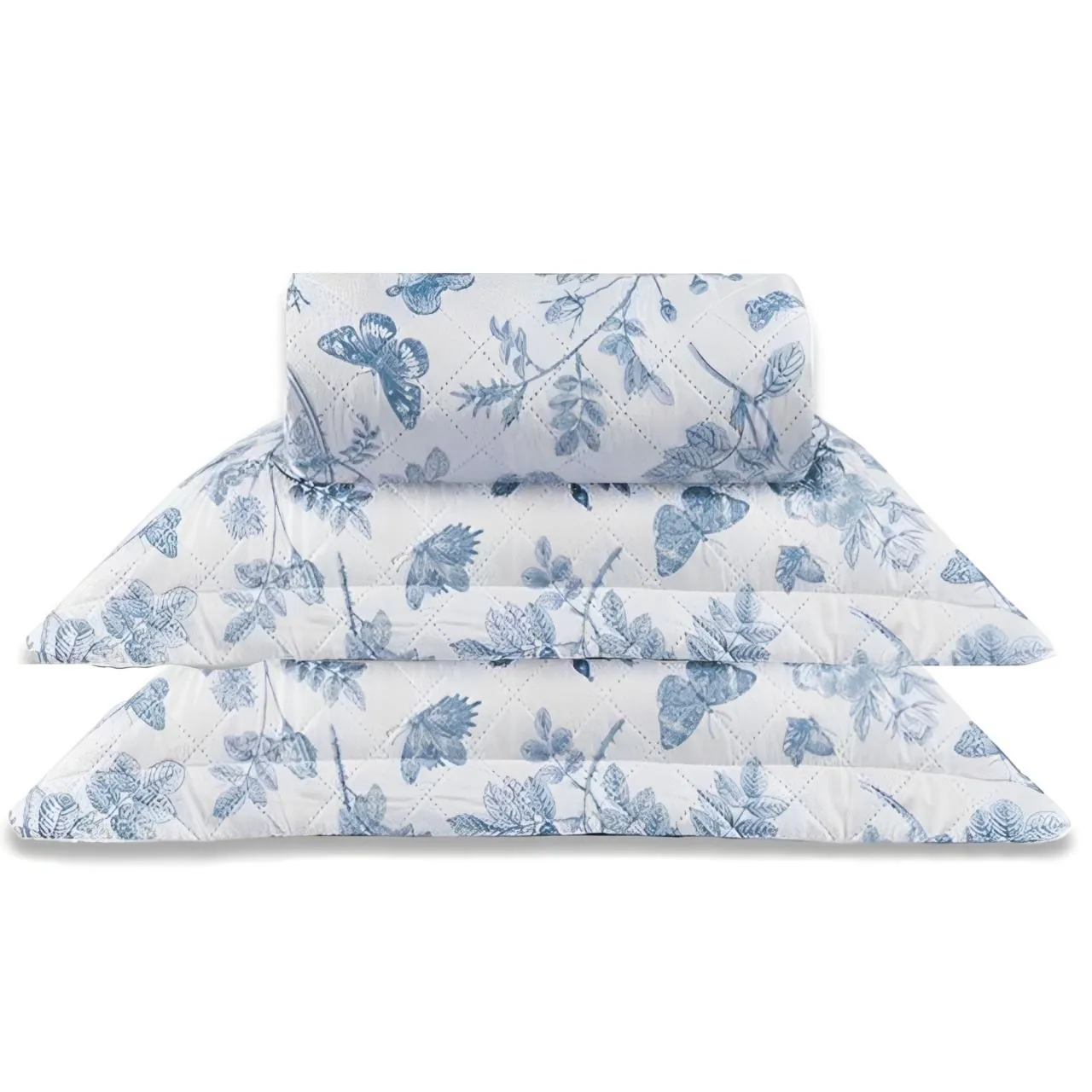 Kit Colcha Casal Versalhes/Napoli Estampada 3 Peças - Floral Azul