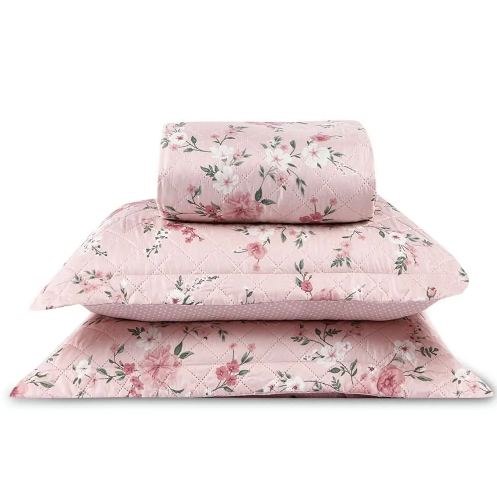 Kit Colcha Casal Versalhes/Napoli Estampada 3 Peças - Floral Rose