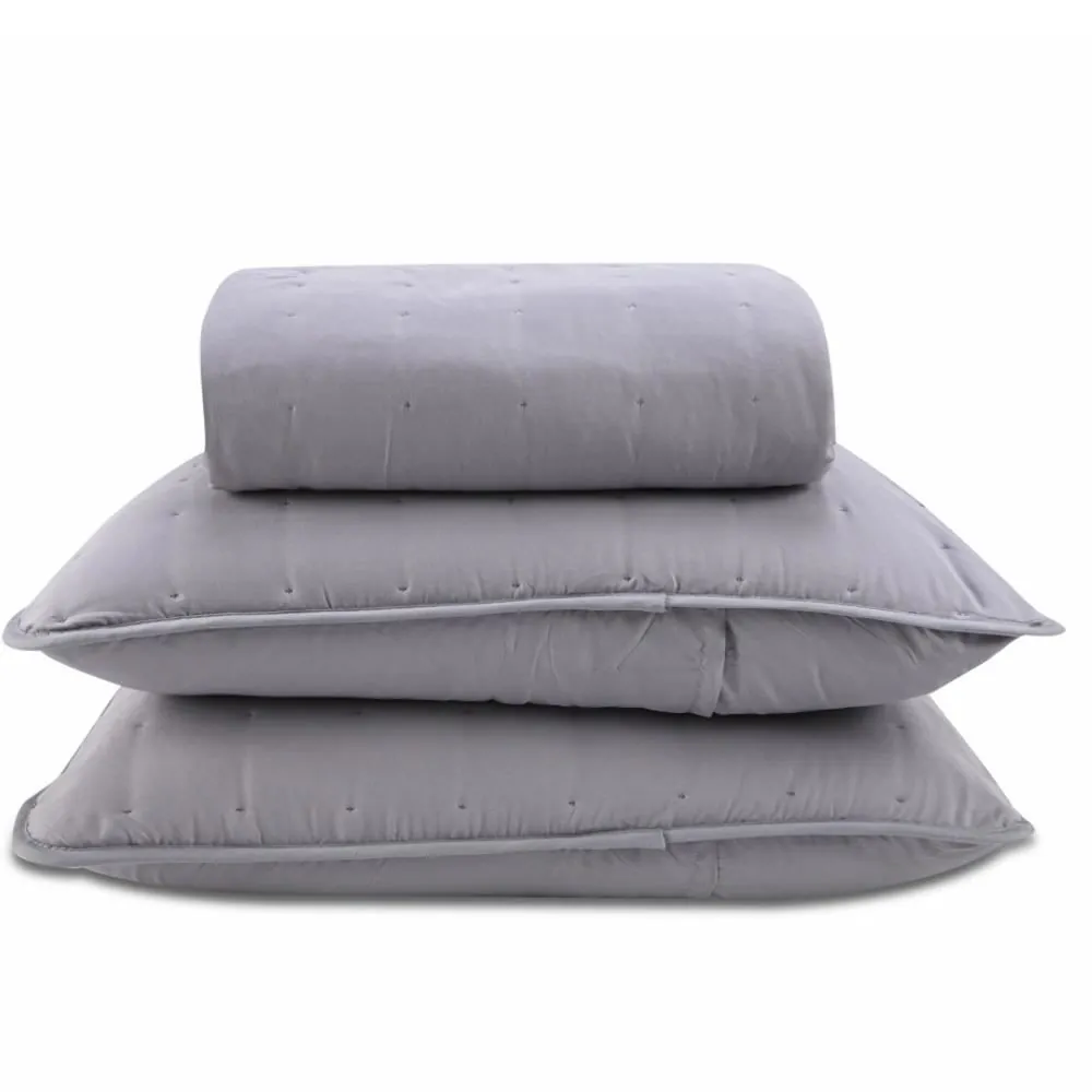 Kit Colcha King 100% Poliéster Elegance 3 pçs - Cinza