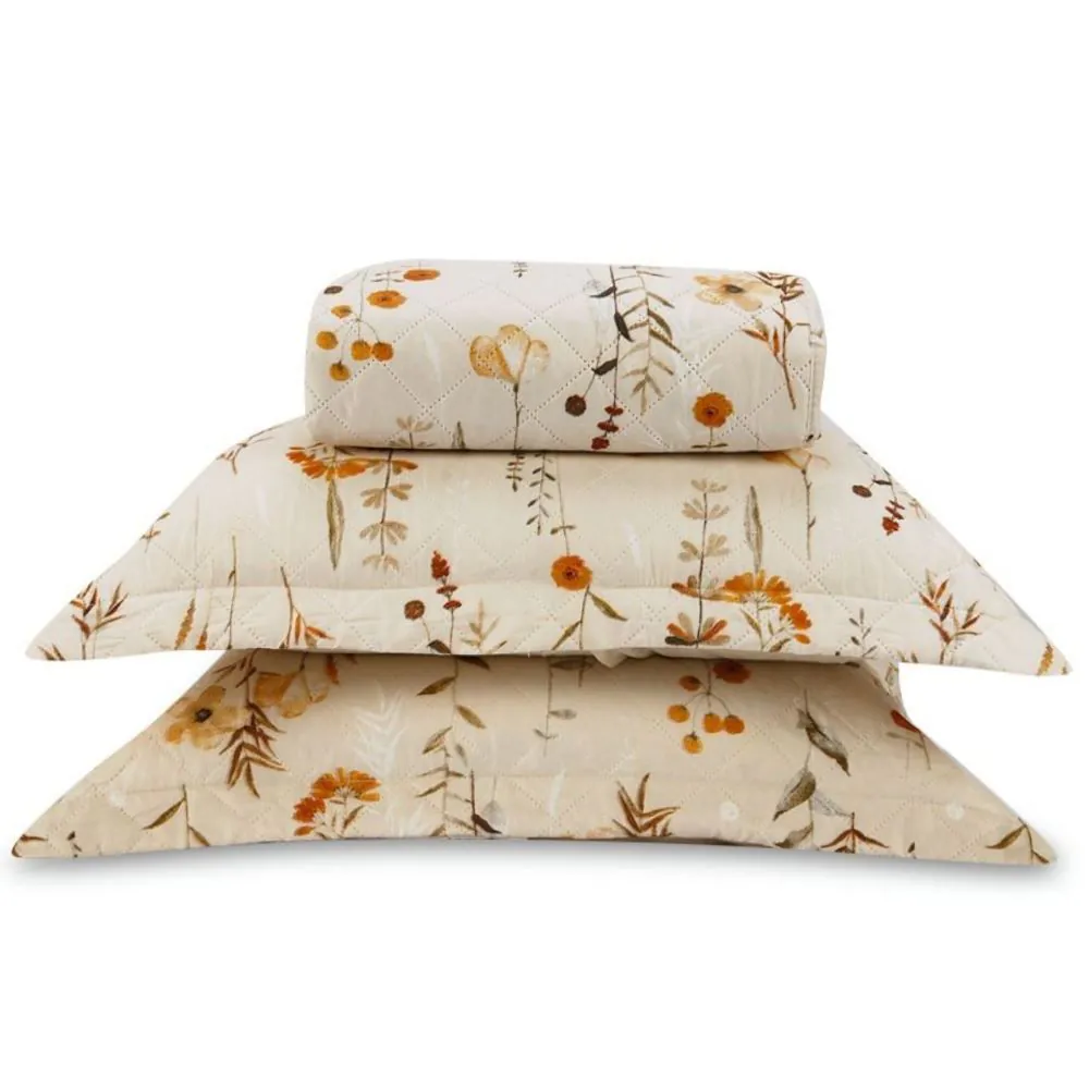 Kit Colcha King Estampada Versalhes/Napoli 3 Peças - Floral Bege