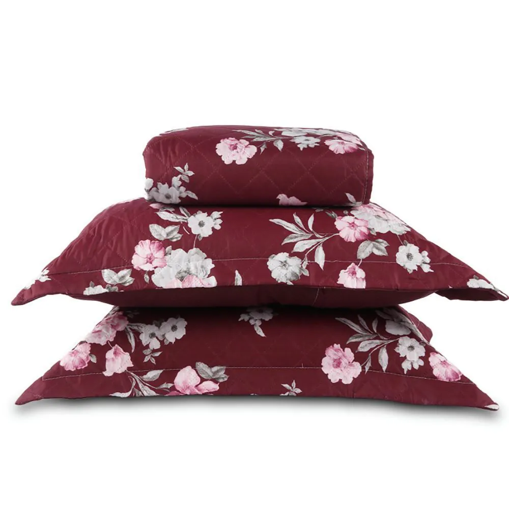 Kit Colcha King Estampada Versalhes/Napoli 3 Peças - Floral Vinho