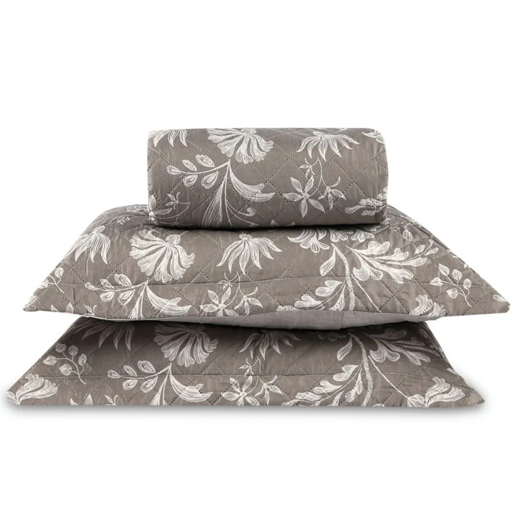 Kit Colcha King Versalhes Estampada 3 Peças - Floral Taupe