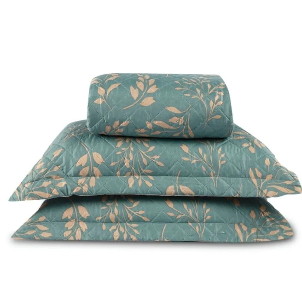Kit Colcha King Versalhes Estampada 3 Peças - Folhagens Verde