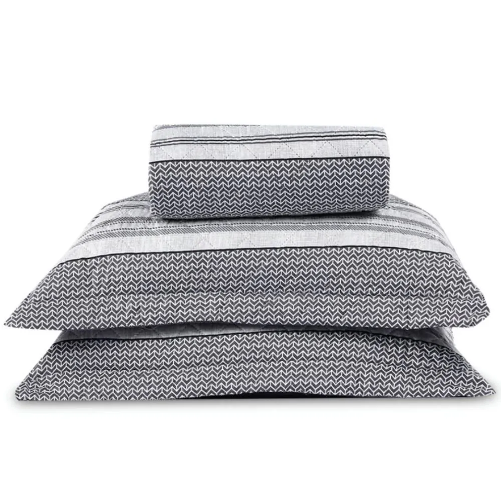 Kit Colcha King Versalhes Estampada 3 Peças - Geo Cinza