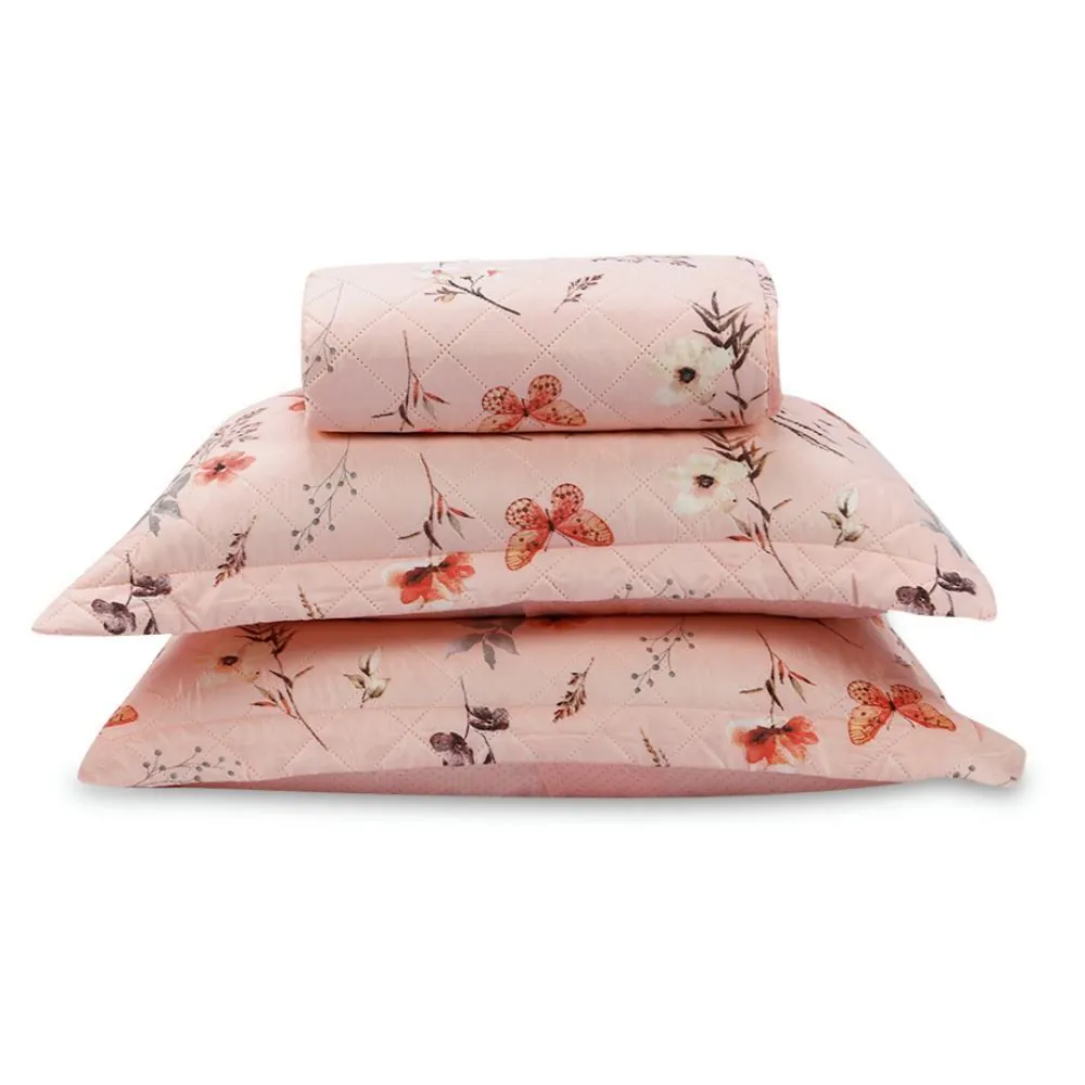 Kit Colcha Queen Estampada Versalhes/Napoli 3 Peças - Floral Borboleta Rose