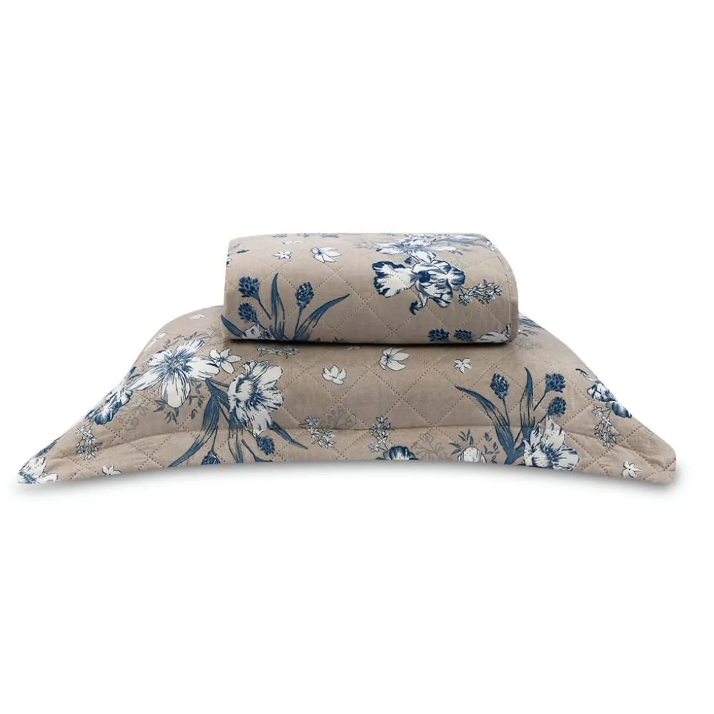 Kit Colcha Solteiro Estampada Versalhes/Napoli 2 Peças - Floral Azul Linho