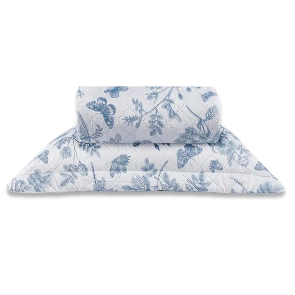Kit Colcha Solteiro Versalhes/Napoli Estampada 2 pçs - Floral Azul