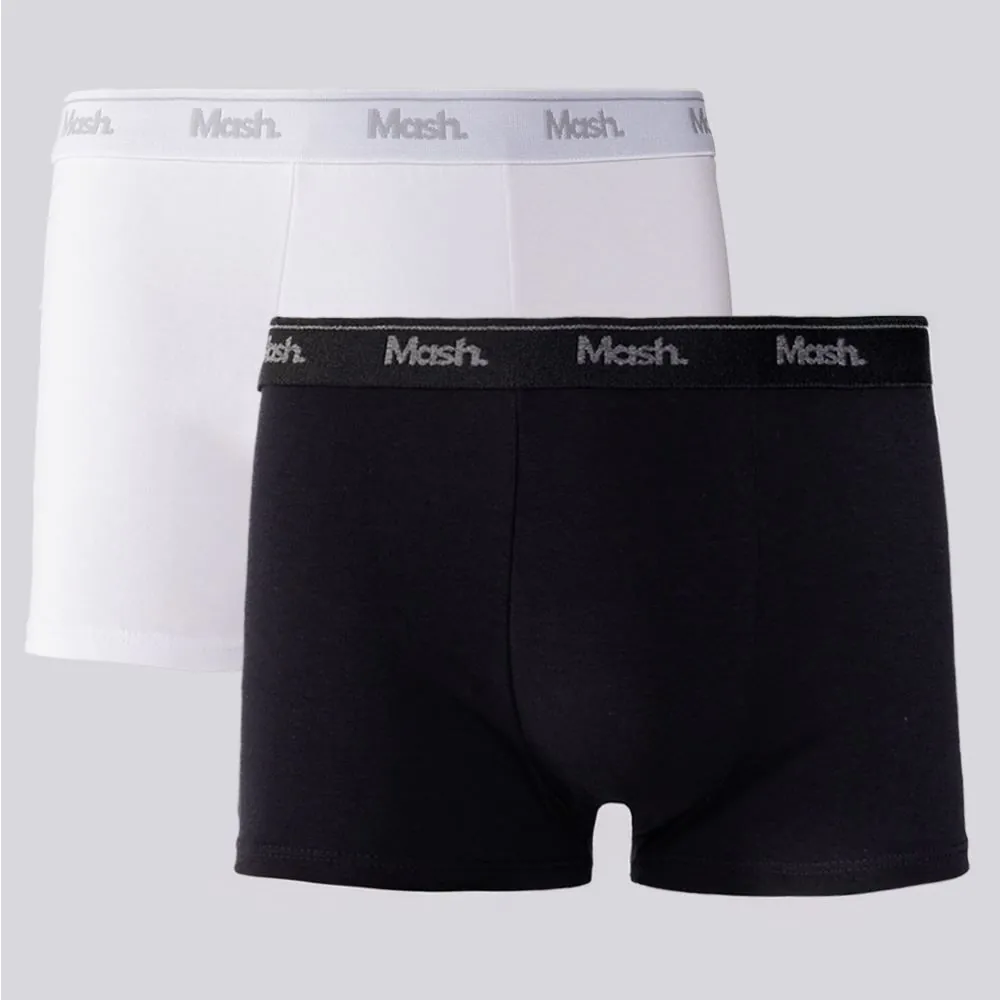 Kit 2 Cuecas Boxer Algodão Mash Preto/Branco