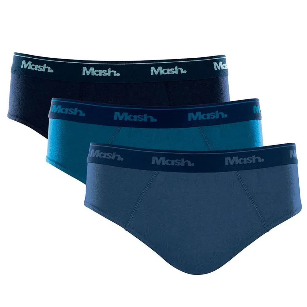 Kit com 3 Cuecas Slip Masculina Mash Azul/Azul/Azul