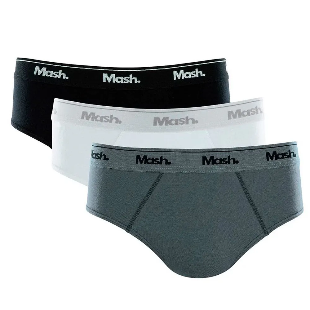 Kit com 3 Cuecas Slip Masculina Mash Cinza 01/Branco/Preto