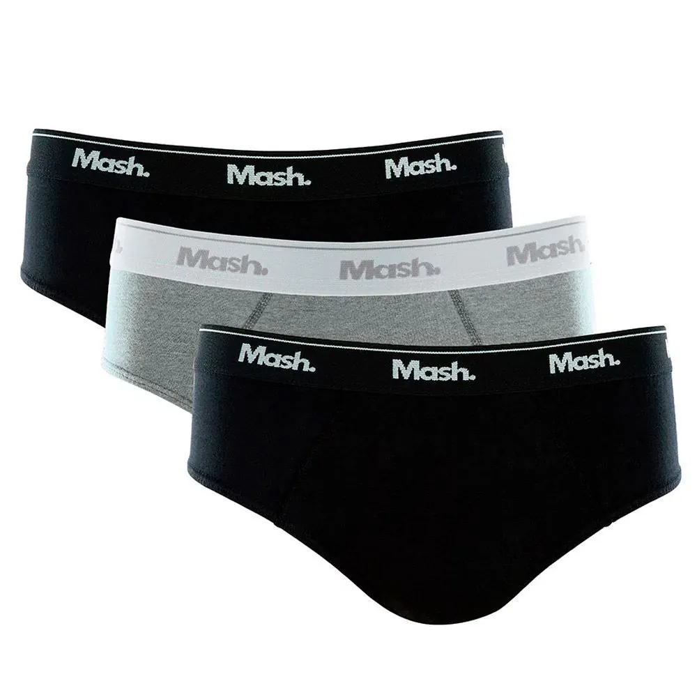 Kit com 3 Cuecas Slip Masculina Mash Preto/Cinza/Preto