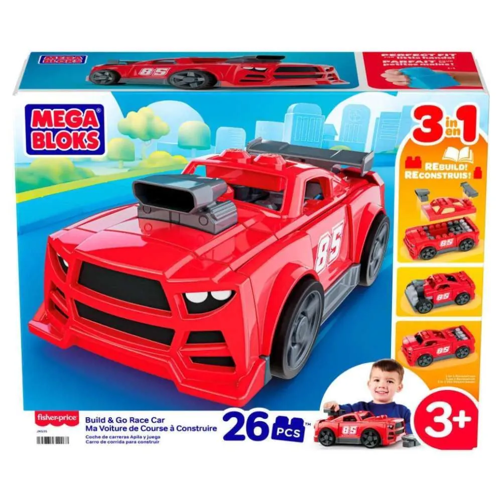 Kit Construção 3 em 1 Carro Monte e Acelere Mega Blocks
