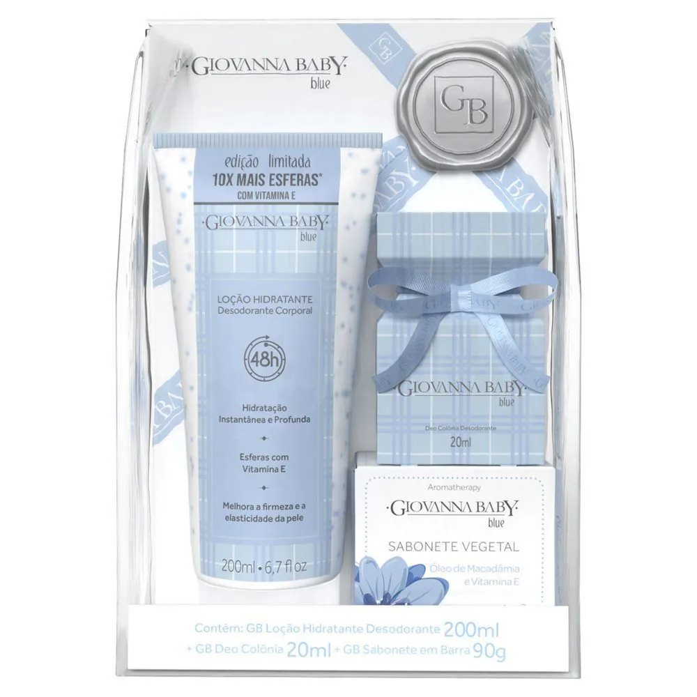 Kit de Hidratação Giovanna Baby Loção Hidratante Colônia Sabonete - Blue