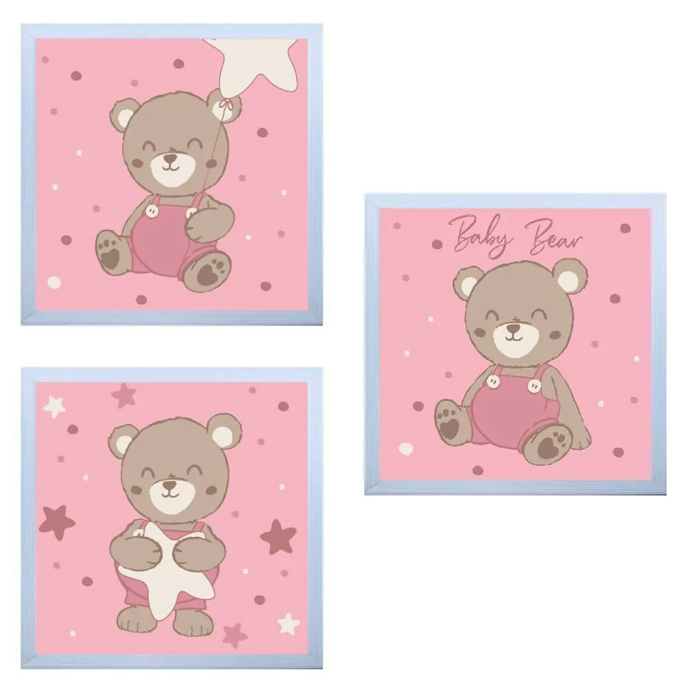 Kit de Quadros Decor Baby 3 Peças - Teddy Rosa