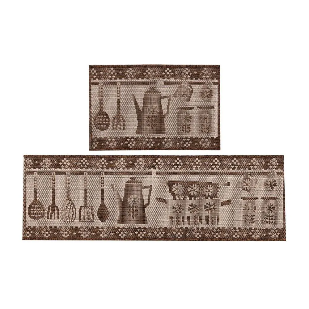Kit de Tapetes para Cozinha Sisal 2 Peças - Marrom