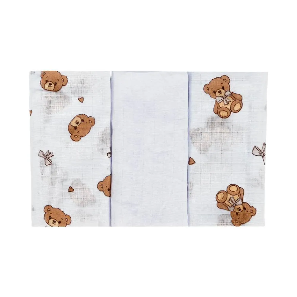 Kit Fralda Prime Baby 3 Peças - Urso Bege