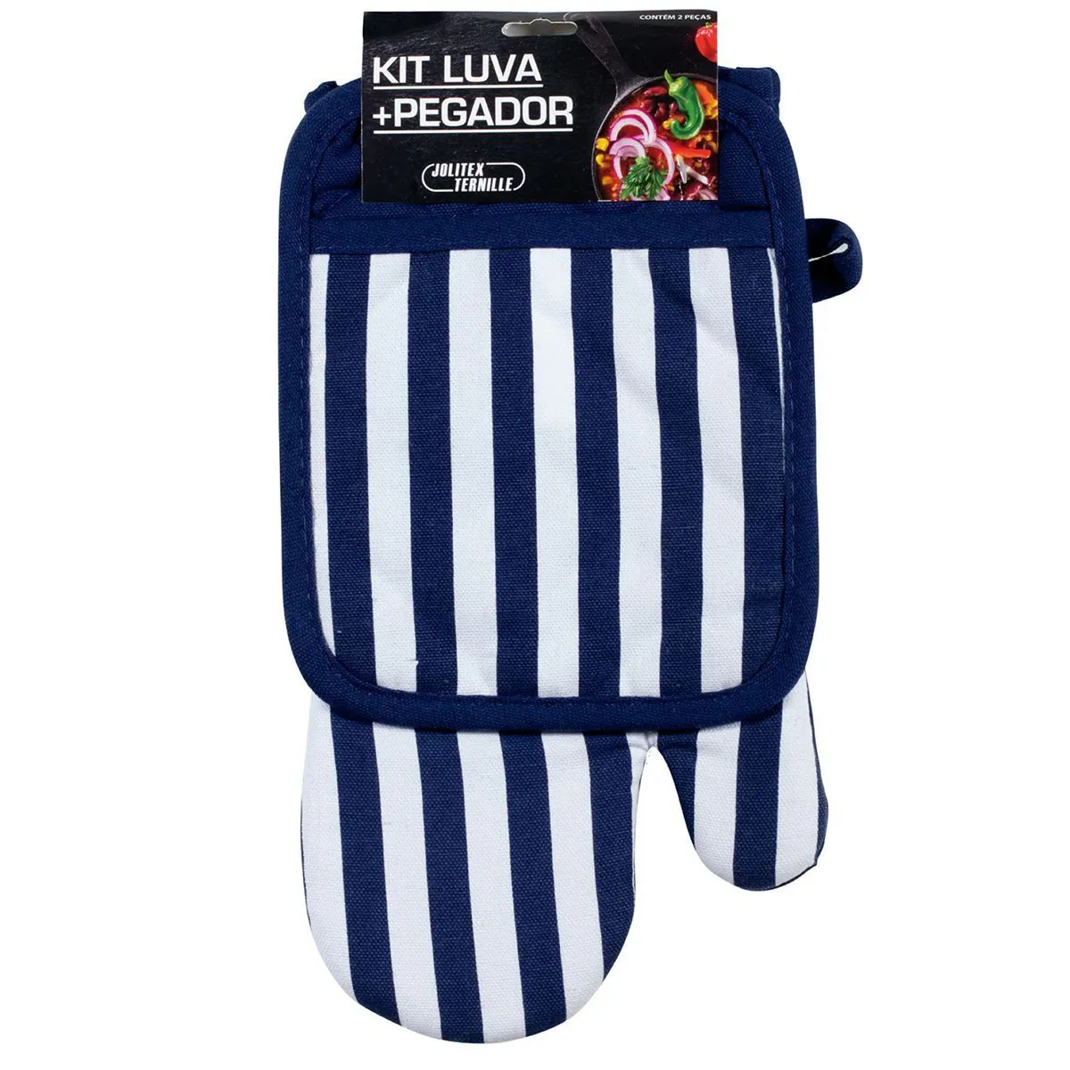 Kit Luva e Pegador de Panelas Jolitex - Listras Azul