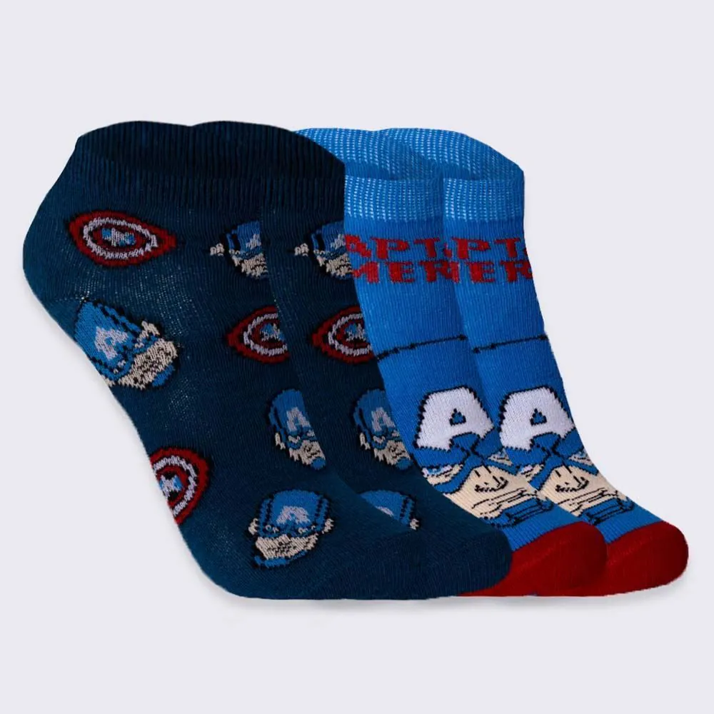Kit Meia Infantil com 2 Pares Cano Curto Capitão América Marvel Azul