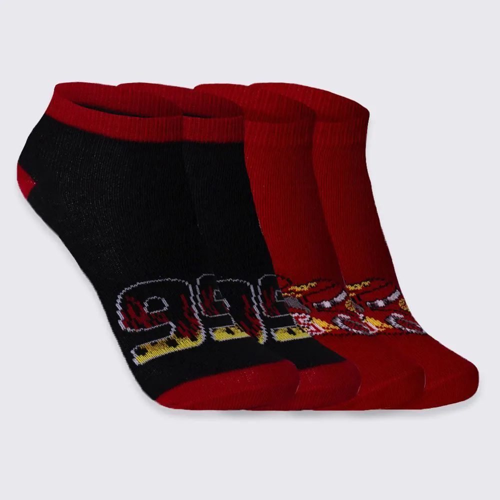 Kit Meia Infantil com 2 Pares Cano Curto Carros Disney Preto/Vermelho