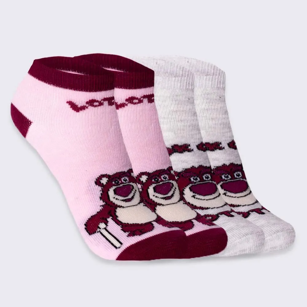 Kit Meia Infantil com 2 Pares Cano Curto Lotso Disney Rosa/Mescla