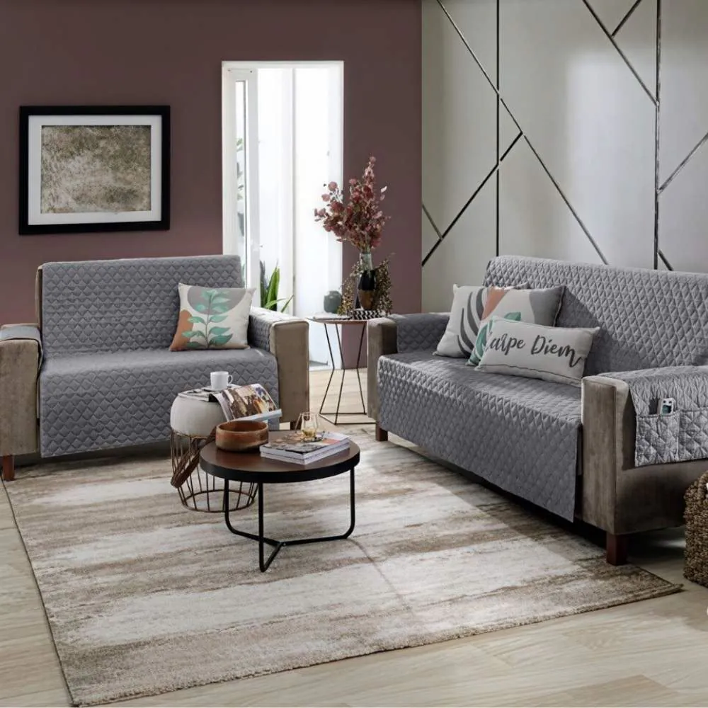 Kit Protetor de Sofa 2 e 3 Lugares - Cinza