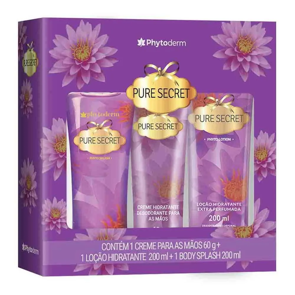 Kit Pure Secret Body Splash, Loção Hidratante e Creme para Mãos - Phytoderm