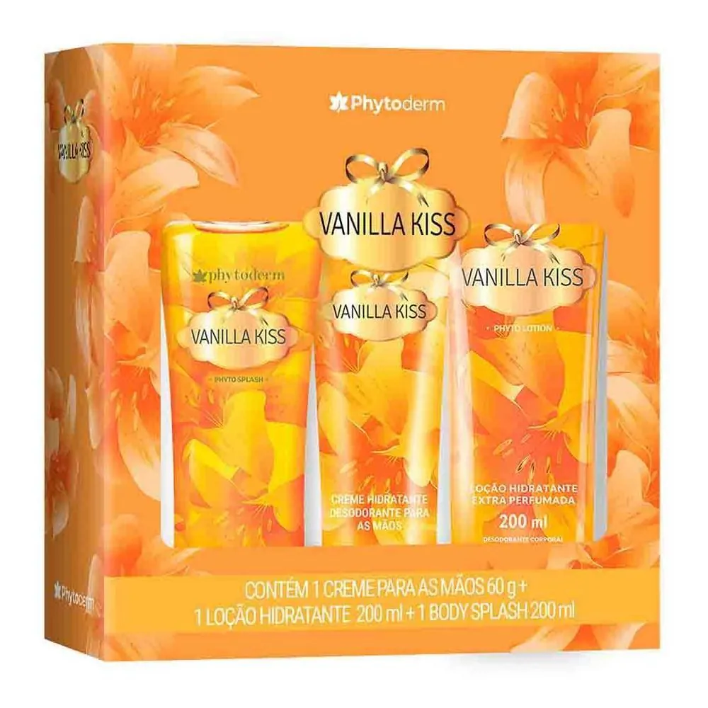 Kit Vanilla Kiss Body Splash, Loção Hidratante e Creme para Mãos - Phytoderm