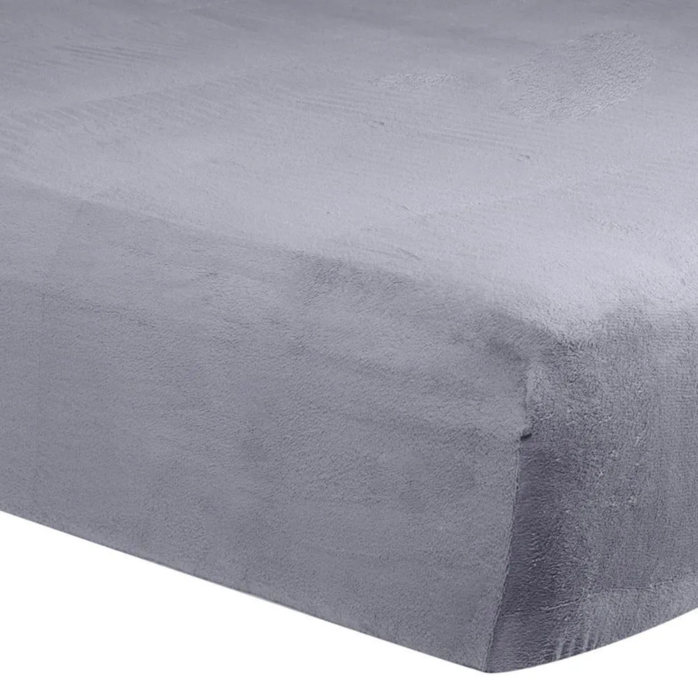 Lençol Avulso Casal com Elástico Plush Slip - Cinza Cromo