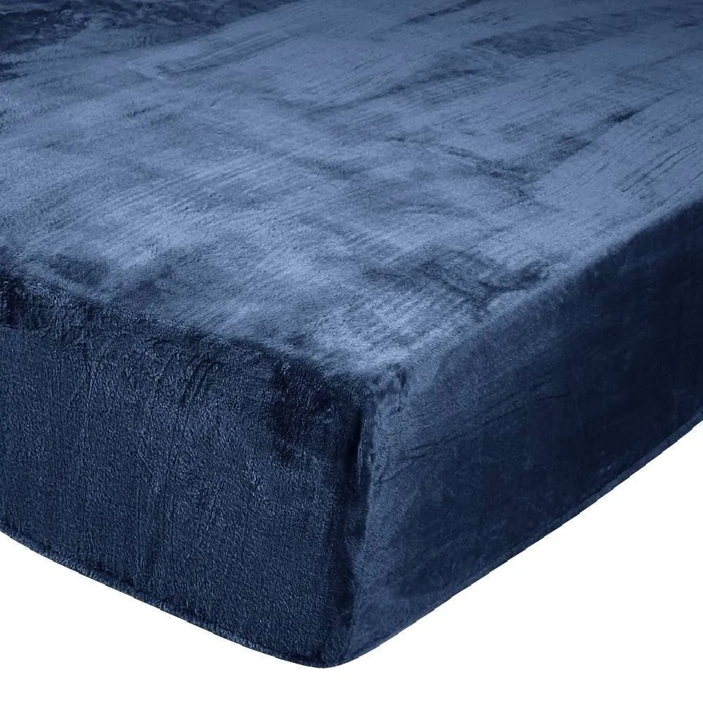 Lençol Avulso Solteiro com Elástico Plush Slip - Azul Mariner